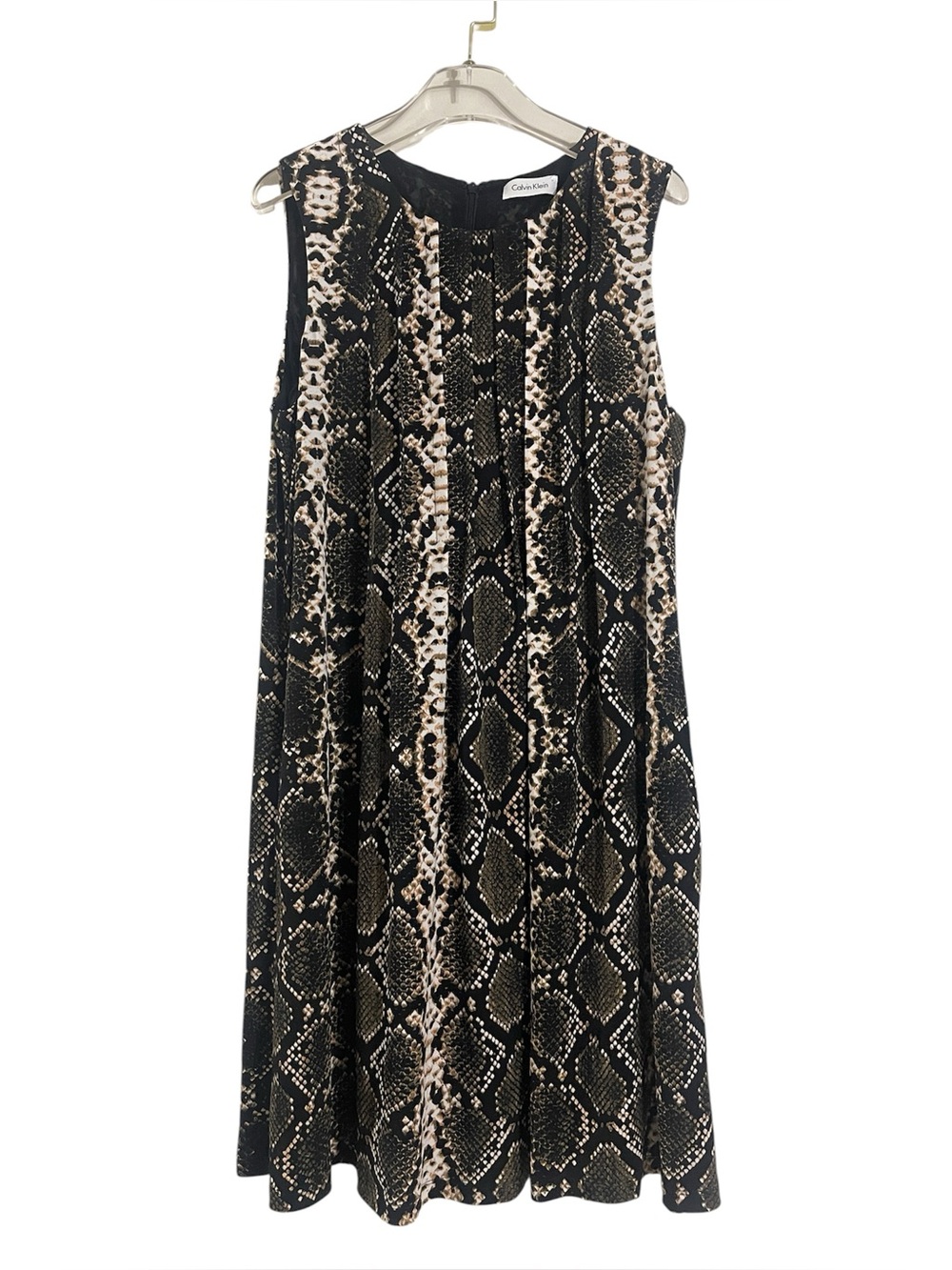 Calvin Klein Black and Beige Snake-Print Midi Dress